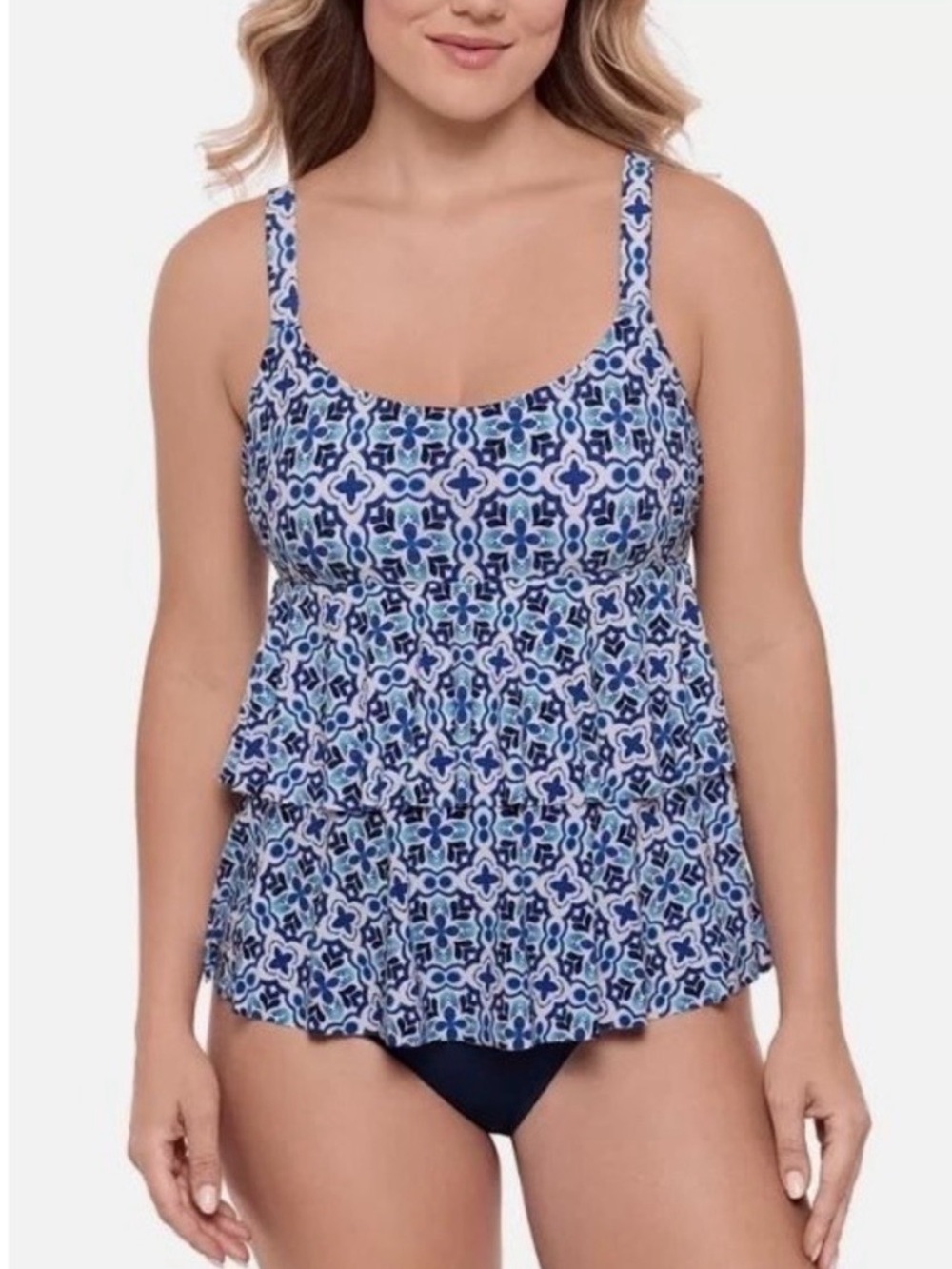 NWTs SWIM SOLUTIONS HIGH LOW DOUBLE TIER FAUXKINI - Size 14 - Blue